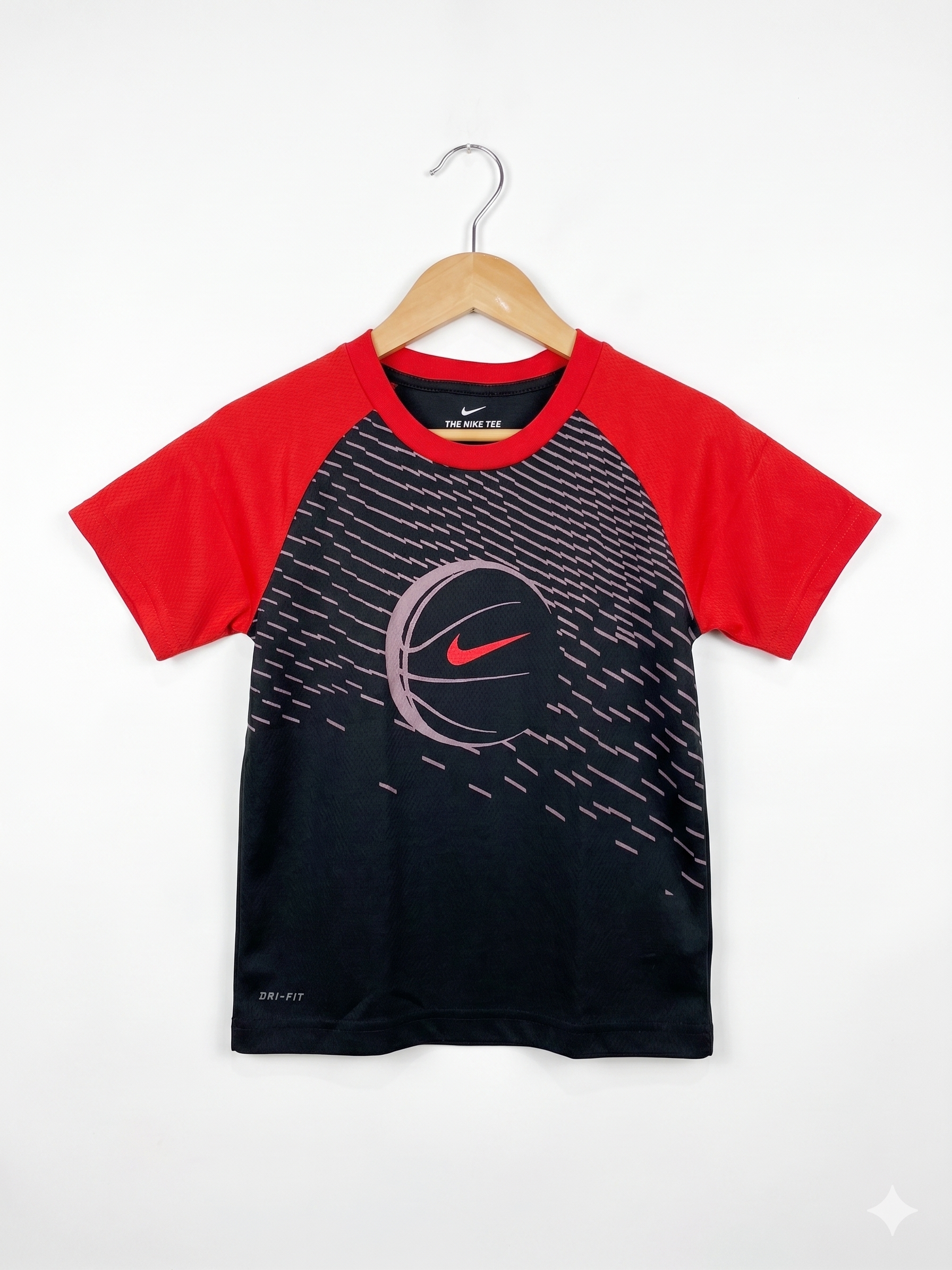 Nike Boys Dri-FIT Black & Red "Basketball Swoosh" Training Tee - Size 6-7Y (116-122CM) AB1