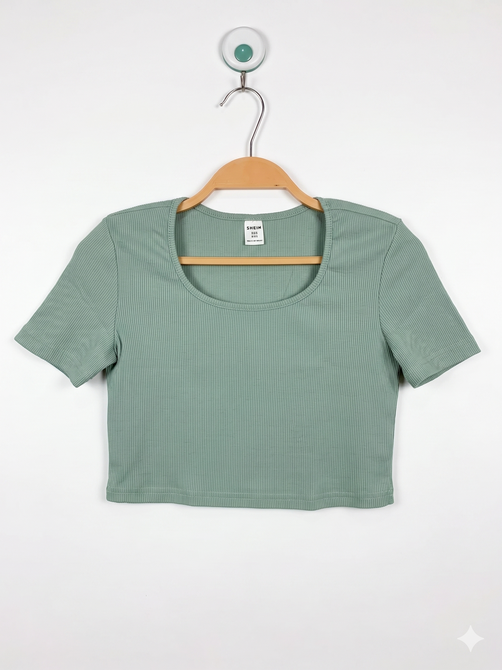 SHEIN Girls Sage Green Rib-Knit Short Sleeve Crop Top - Size 10Y (Estimated Age 10 Years) AB1
