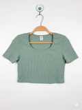 SHEIN Girls Sage Green Rib-Knit Short Sleeve Crop Top - Size 10Y (Estimated Age 10 Years) AB1