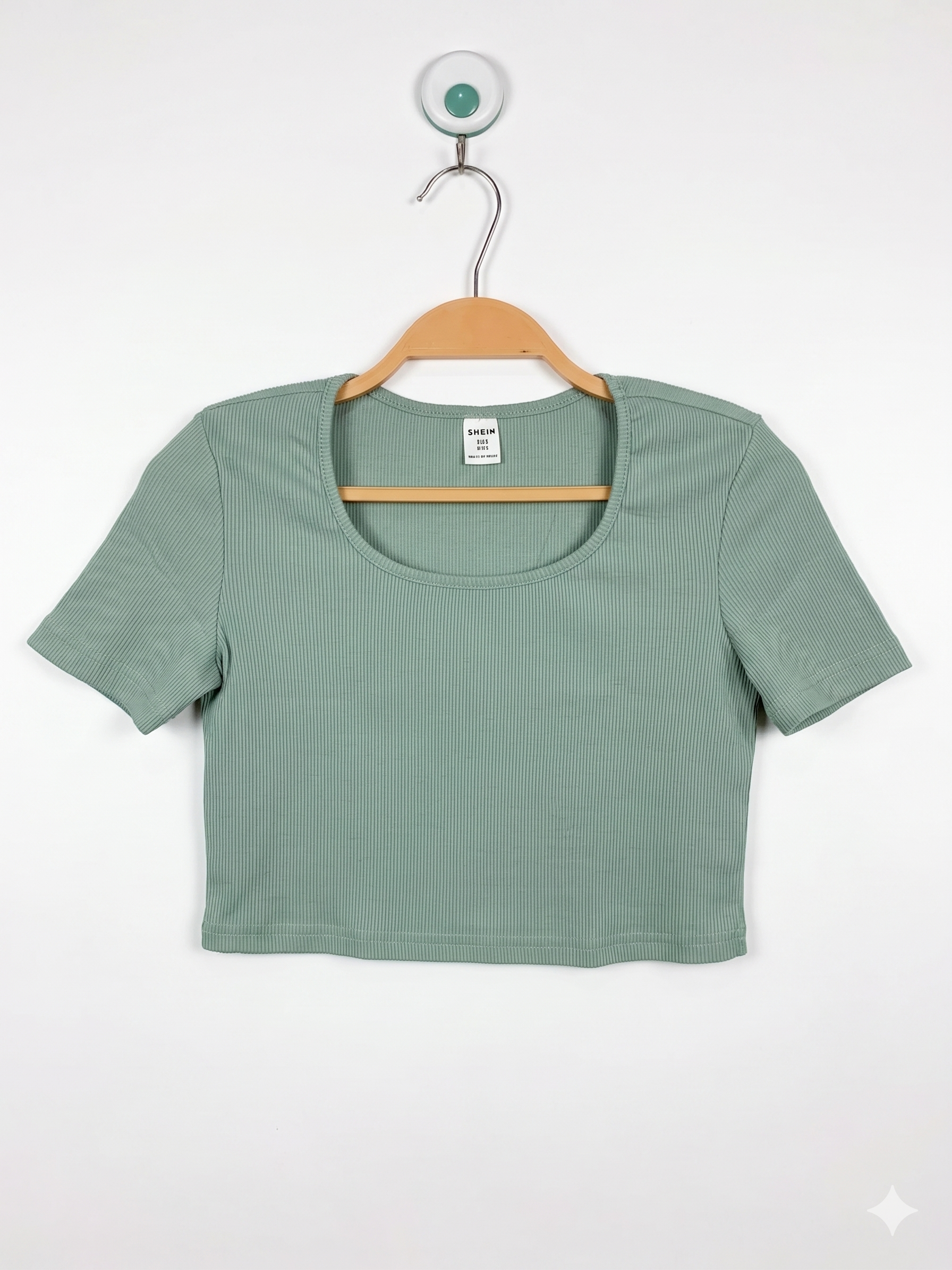 SHEIN Girls Sage Green Rib-Knit Short Sleeve Crop Top - Size 10Y (Estimated Age 10 Years) AB1