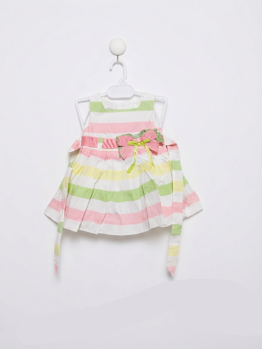 First Impressions Baby Girls Pastel Striped Bow Dress - Size Estimated Age 3-6 Months AB2