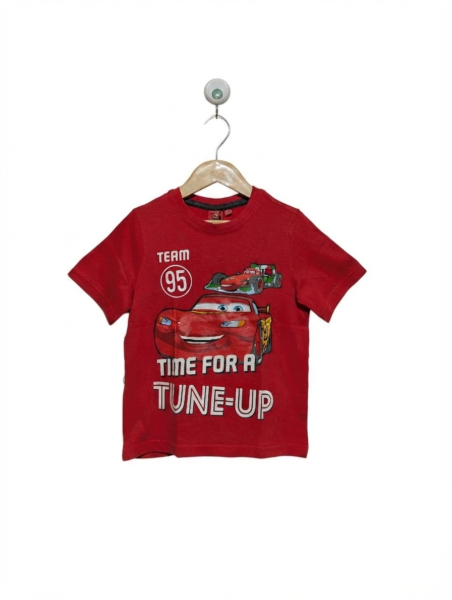 Disney Pixar Cars Boys Bright Red "Time For A Tune-Up Lightning McQueen" Graphic Tee - Size Estimated Age 4 Years AB2