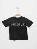 Nutmeg Girls Black "BELIEVE" Sparkle Tee - Size 7-8 Years (Estimated Age 7-8 Years) AB2