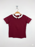 Okaïdi Girls Burgundy Peter Pan Collar Glitter Tee - Size Estimated Age 11-12 Years AB1