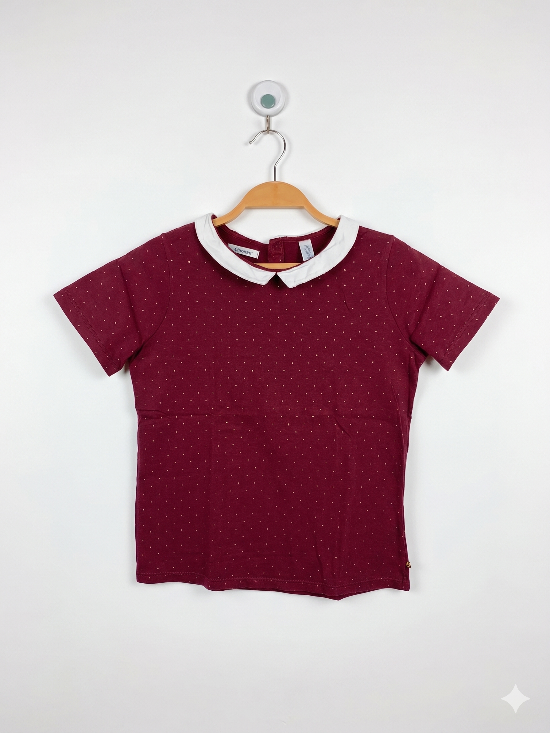 Okaïdi Girls Burgundy Peter Pan Collar Glitter Tee - Size Estimated Age 11-12 Years AB1