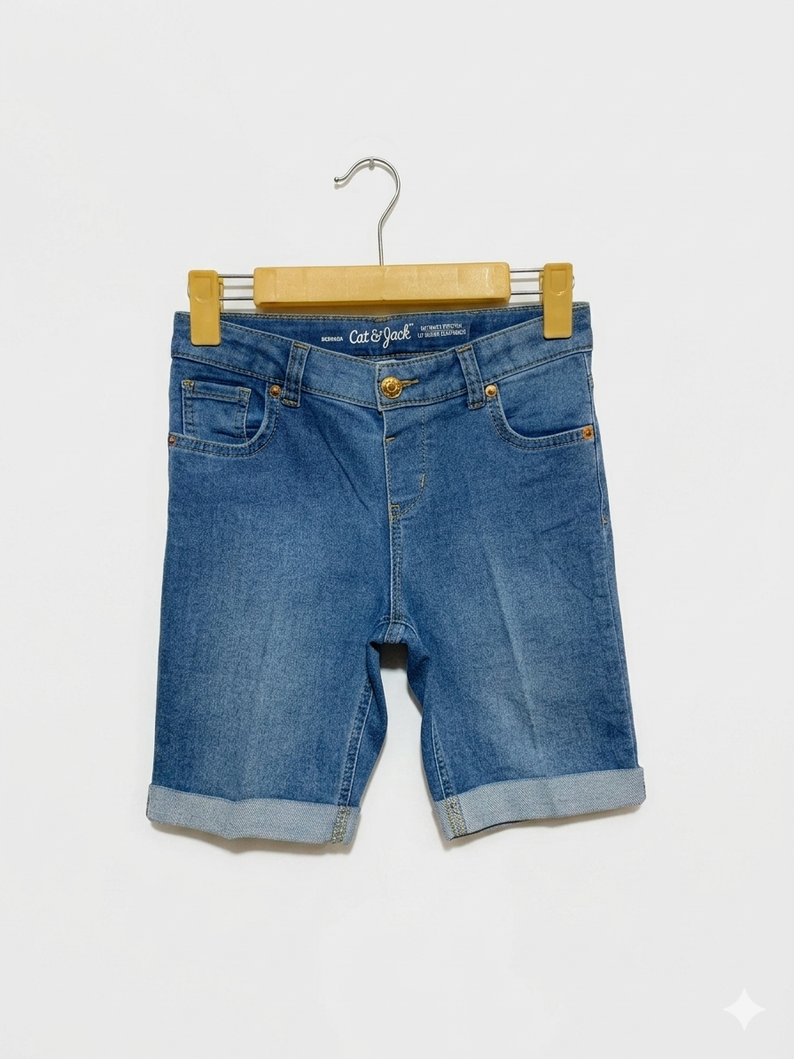 Cat & Jack Boys "Ultimate Stretch" Bermuda Denim Shorts - Size L (10/12) AB1