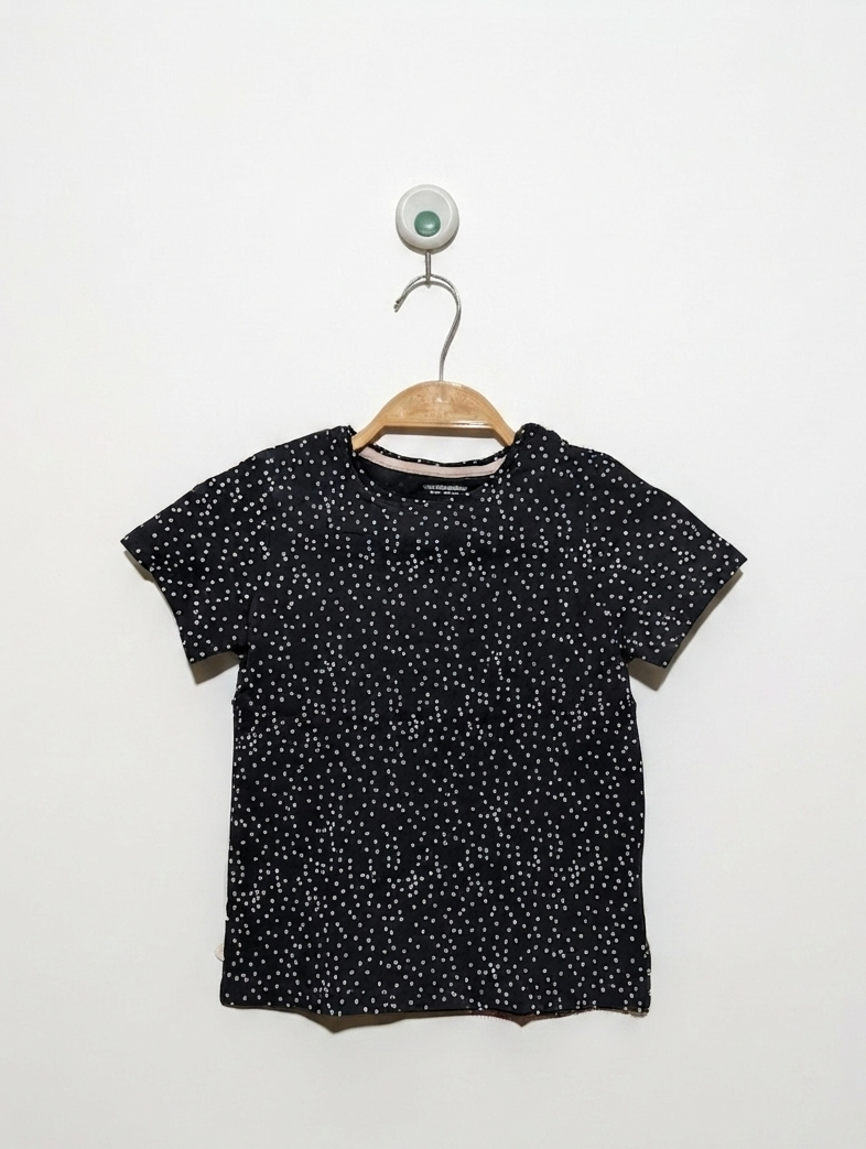 Vertbaudet Girls Black "Dot Pattern" Graphic Tee - Size 114 cm (Estimated Age 6 Years) AB2