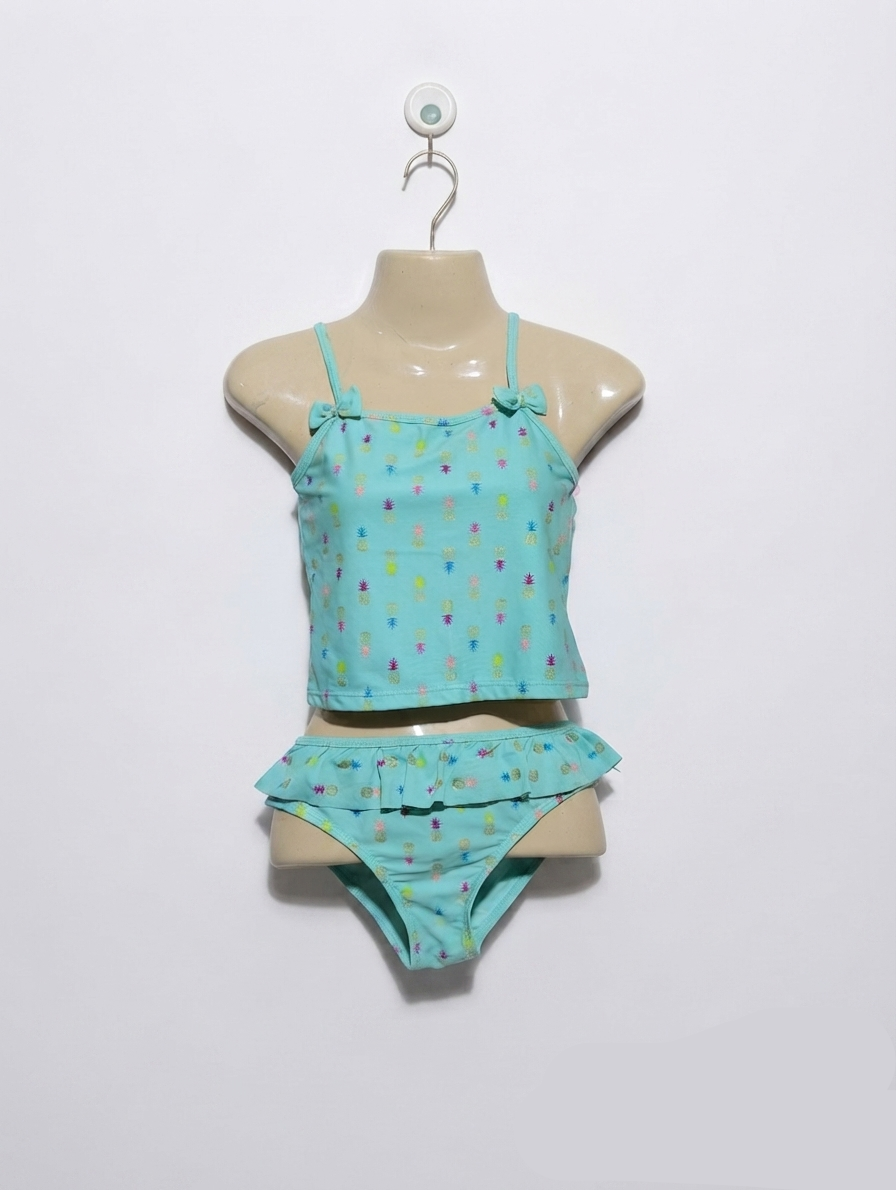 PRIMARK Girls Turquoise Pineapple Print Two-Piece Swimsuit - Size 7-8Y Estimated Age 7-8 Years AB2