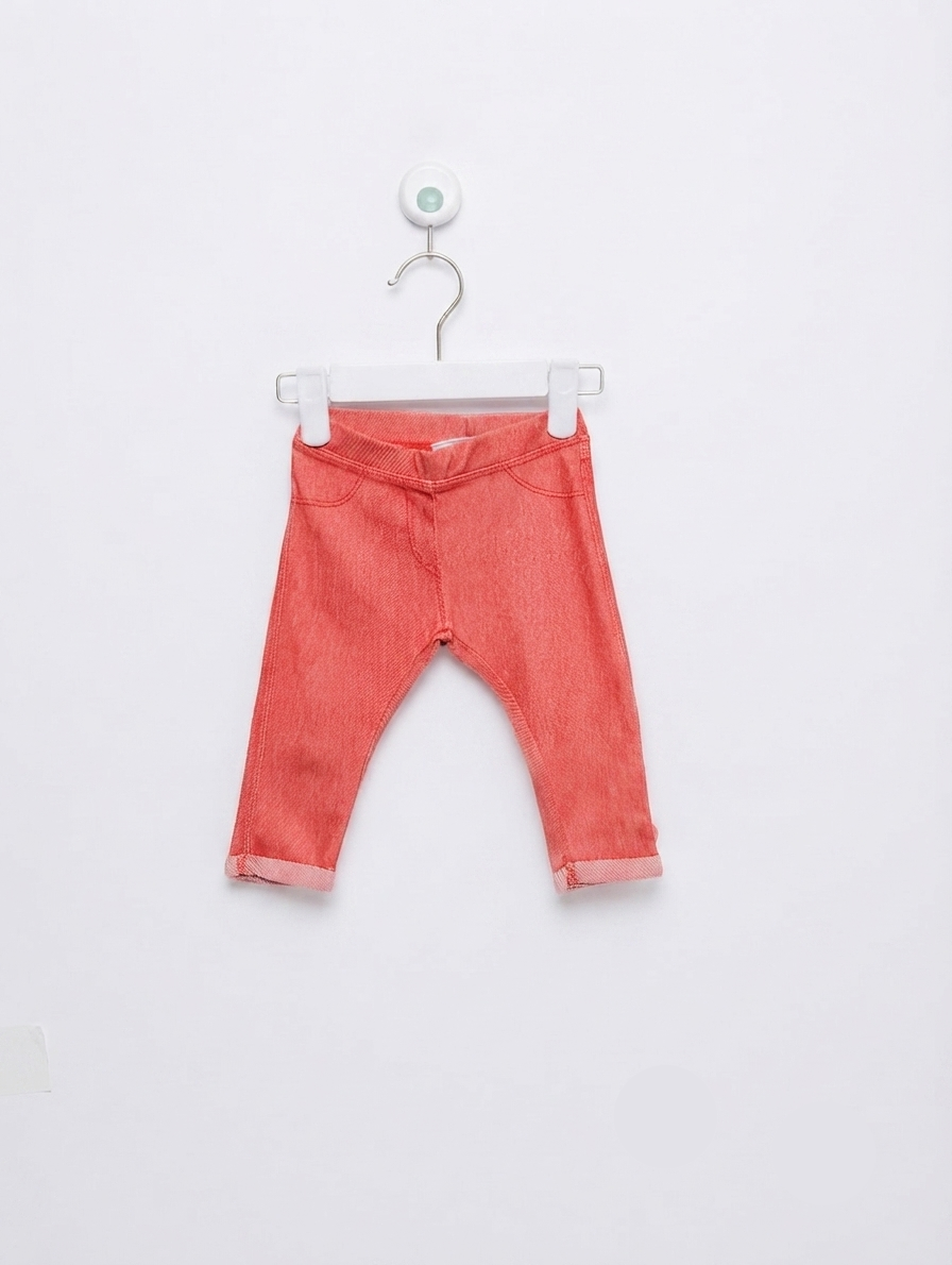 Zara BabyGirl Coral Orange Denim-Look Pull-On Capri Pants - Size 3-6 Months Estimated Age 3-6 Months AB2