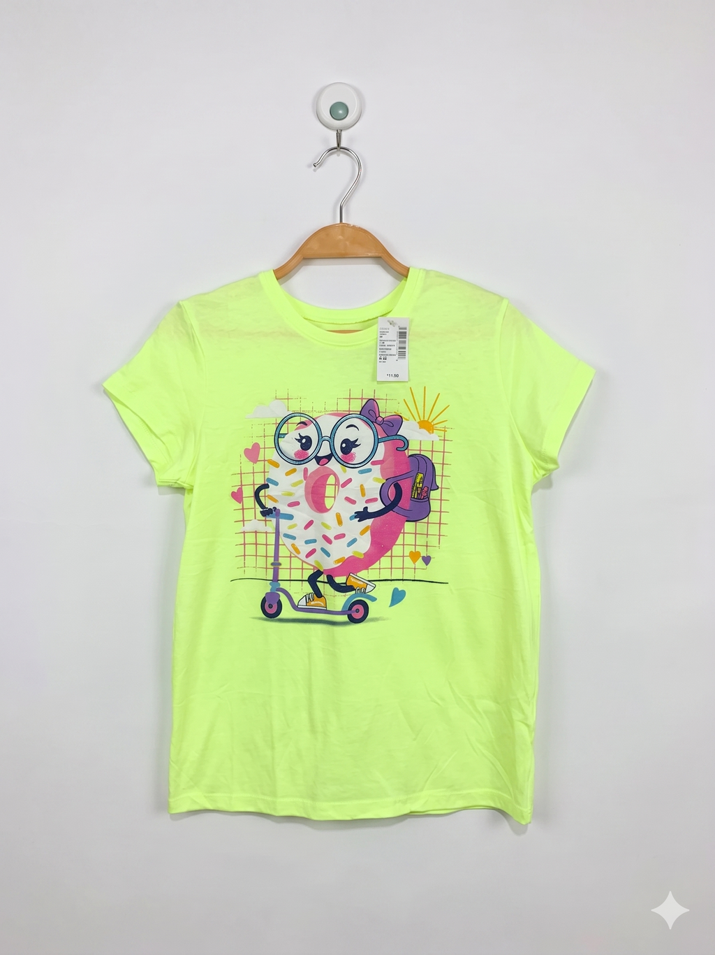 The Children's Place Girls Neon Yellow "Donut on a Scooter" Graphic Tee - Size L (10-12) AB1
