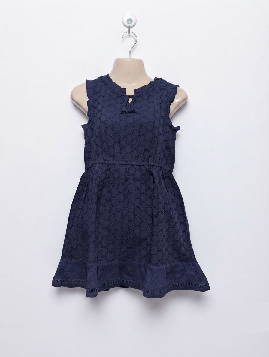 COTTON ON KIDS Girls Navy Blue Eyelet Embroidered Ruffle Dress - Size 6 Estimated Age 6 Years AB2