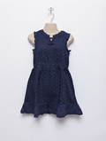 COTTON ON KIDS Girls Navy Blue Eyelet Embroidered Ruffle Dress - Size 6 Estimated Age 6 Years AB2
