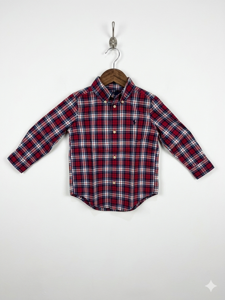 Ralph Lauren Toddler Boys' Red Plaid Long Sleeve Button-Down Shirt - Size 3T AB1