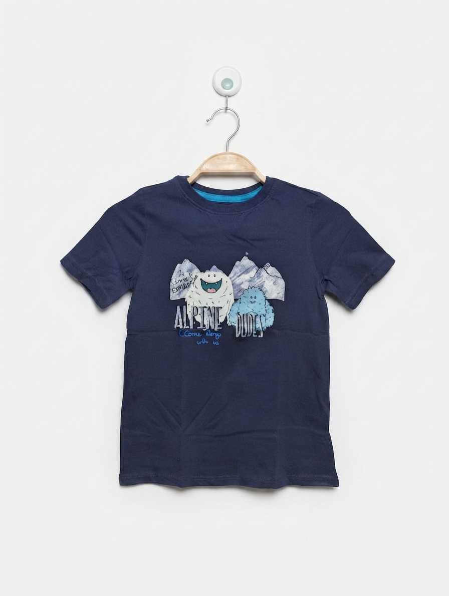 TEX Boys Navy Blue "Alpine Dudes" Graphic Tee - Size 4/5 Years (Estimated Age 4-5 Years) AB2