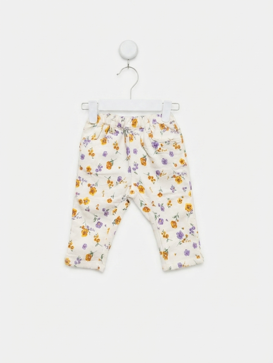 Branches Girls Off-White Floral Print Pull-On Trousers - Size Estimated Age 18-24 Months AB2