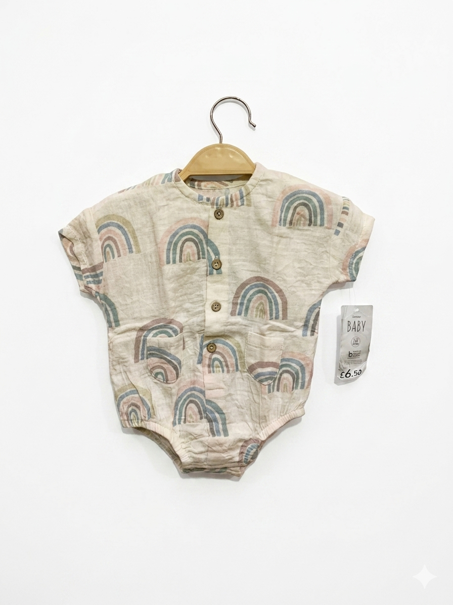 BNWT George Baby Muslin Rainbow Romper - BNWT, Size 0–3 Months AB1