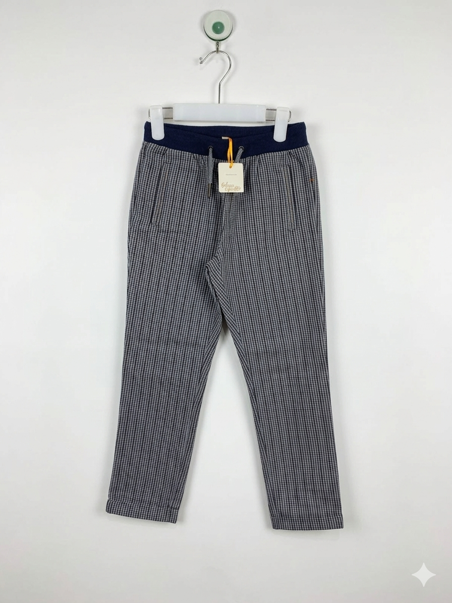 Galeries Lafayette Kids' Navy Gingham Check Trousers - Size 6A AB1