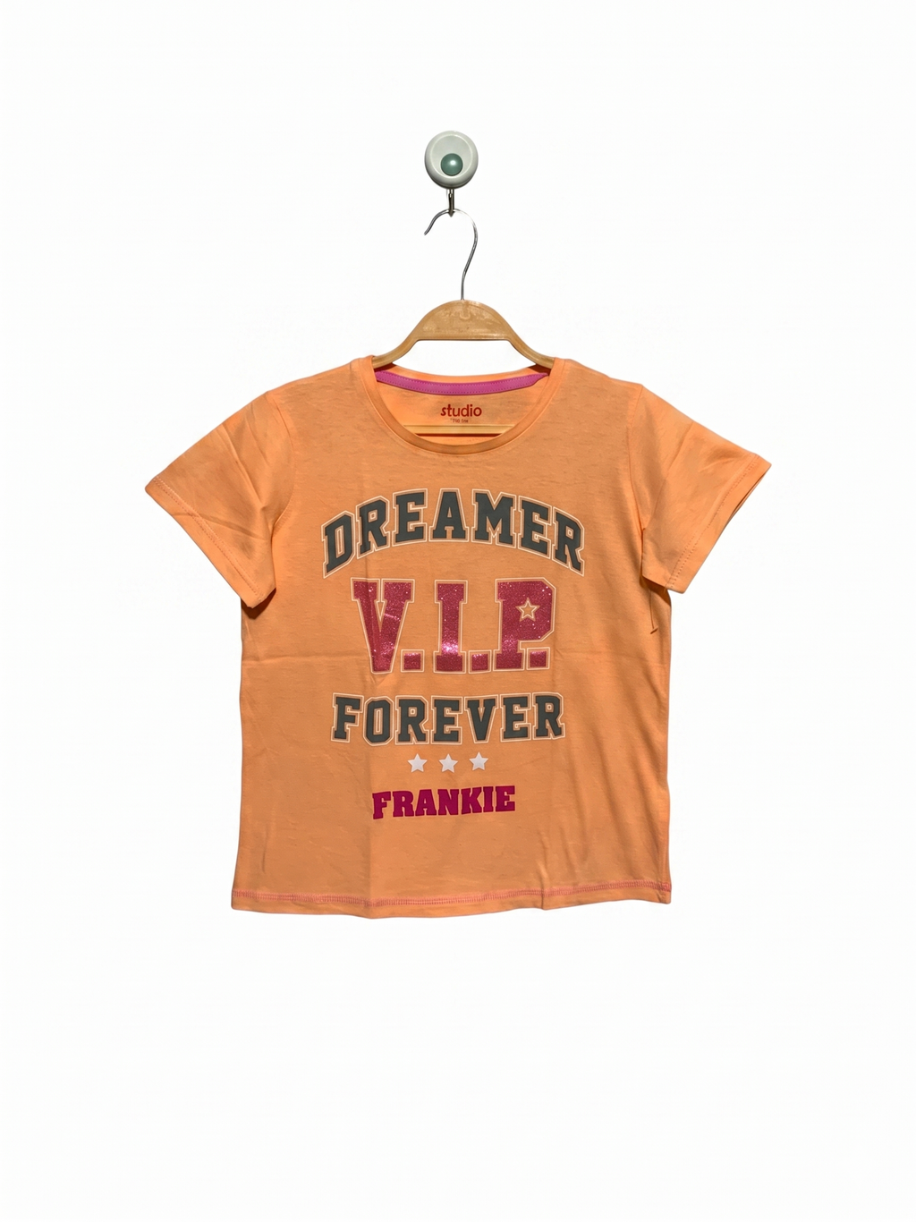 Studio Girls Peach "Dreamer V.I.P Forever" Graphic Tee - Size Estimated Age 10-11 Years AB1