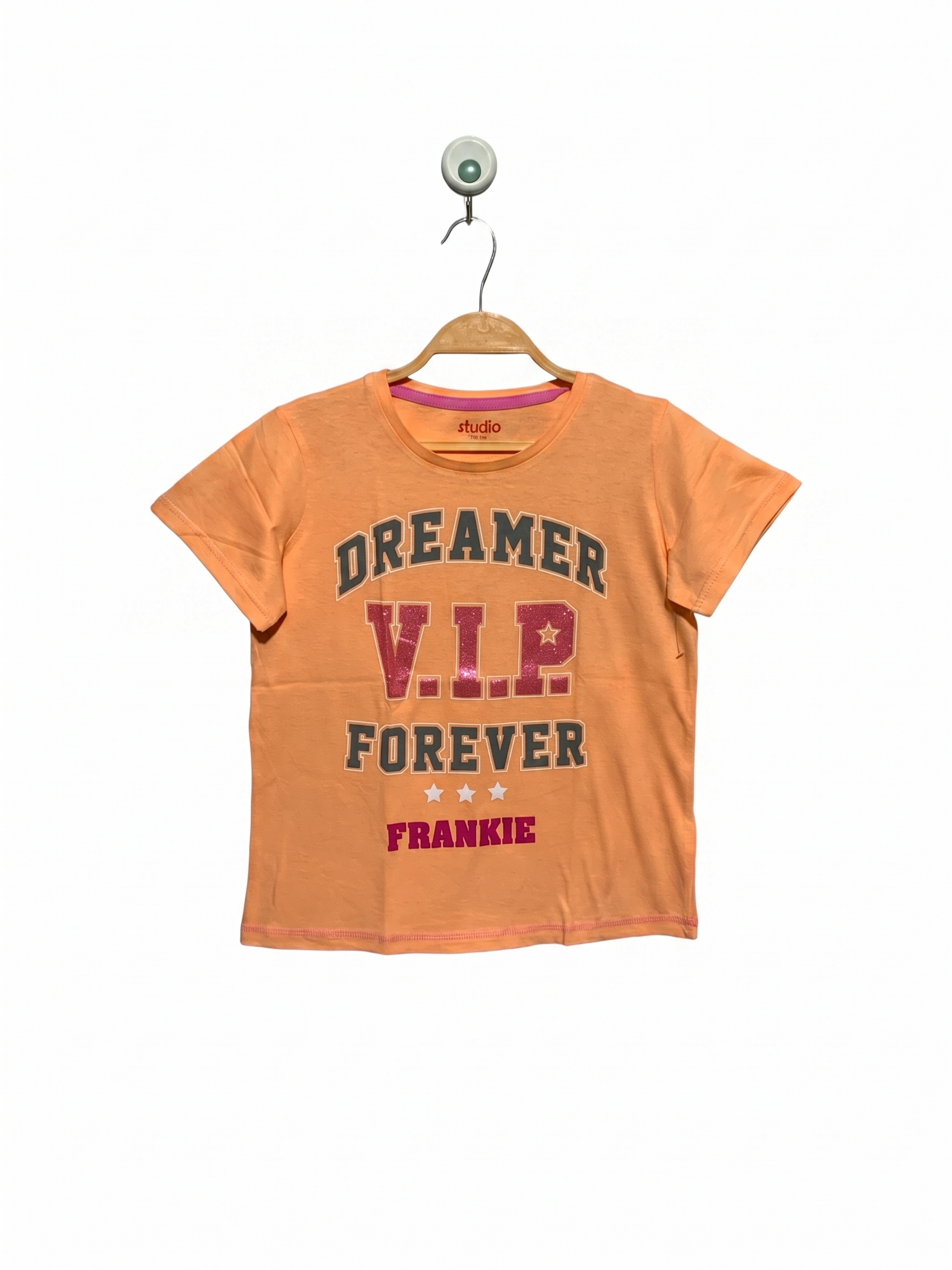 Studio Girls Peach "Dreamer V.I.P Forever" Graphic Tee - Size Estimated Age 10-11 Years AB1