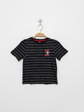 Kiabi Boys Black & White Striped "Rock" Graphic Tee - Size 6A (Estimated Age 6 Years) AB2