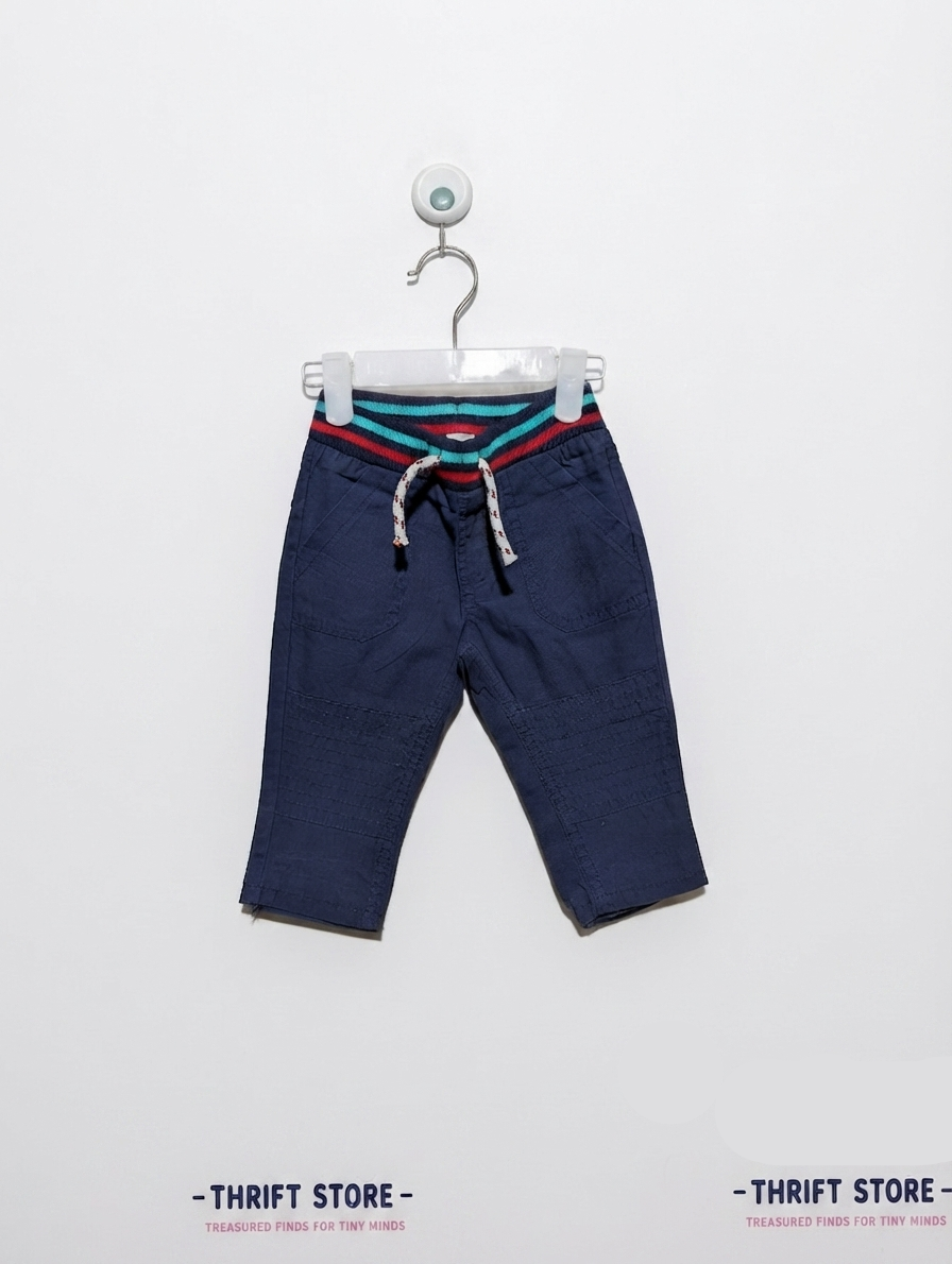 Baby Club Boys Navy Blue Striped Waistband Casual Trousers - Size Estimated Age 6 to 9 Months AB2