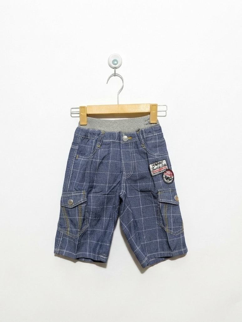 HEADWAY Boys Blue Checkered Cargo Shorts - Size 120, Estimated Age 6-7 Years AB2