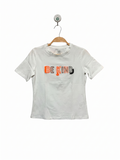 OVS Kids Girls White "BE KIND" Mixed-Media Embellished Graphic Tee - Size Estimated Age 11-12 Years AB1