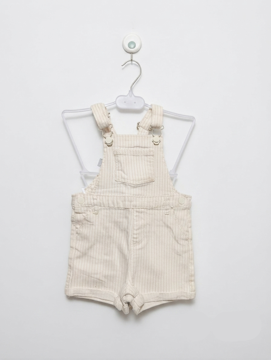 Primark Baby Girls White and Pink Striped Denim Overalls - Size Estimated Age 18 to 24 Months AB2