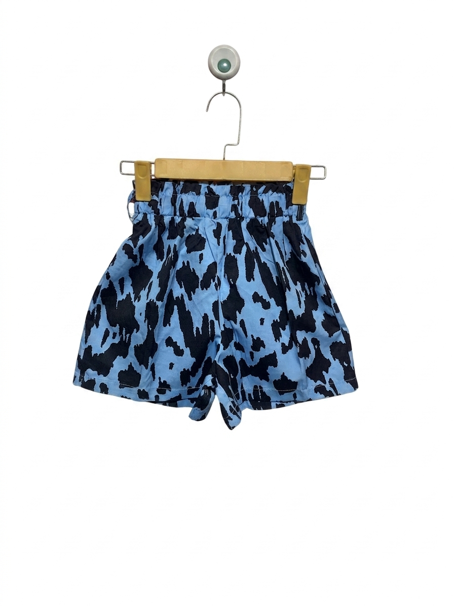 SHEIN Girls Sky Blue and Black Abstract Animal Print Paperbag Shorts - Size Estimated Age 10 Years AB1