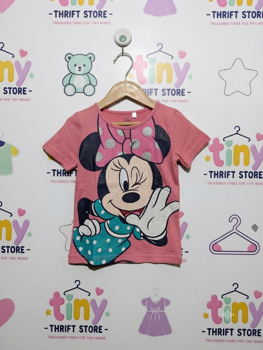 Disney Minnie Mouse Girls Pink Sequin "Minnie Mouse" Short Sleeve T-Shirt - Size 104 Estimated Age 4 Years AB2