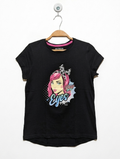 Destination Girls Black "Pow Eyes" Graphic Tee - Size 146/152 Estimated Age 10-12 Years AB2