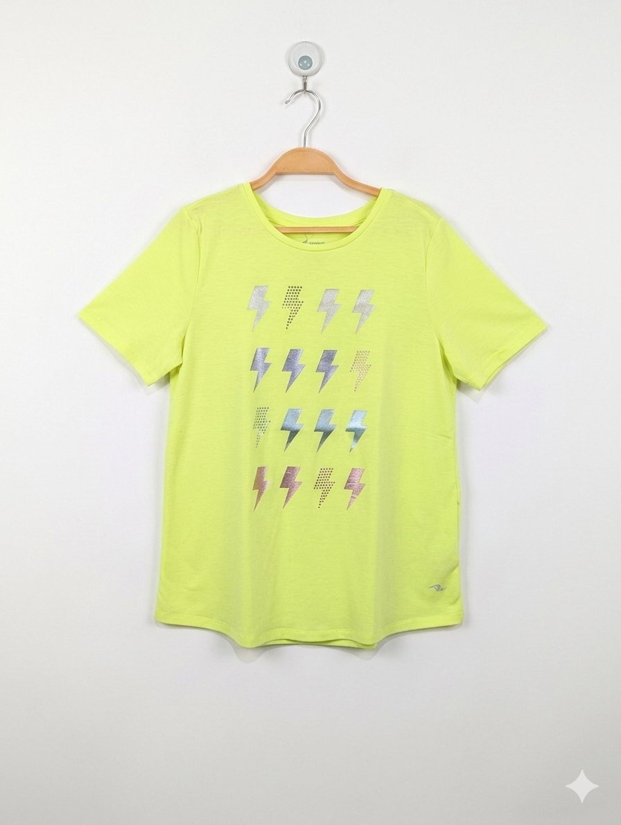 Athletic Works Girls Neon Yellow "Lightning Bolt" Graphic Tee - Size XL Estimated Age 14-16 Years AB1