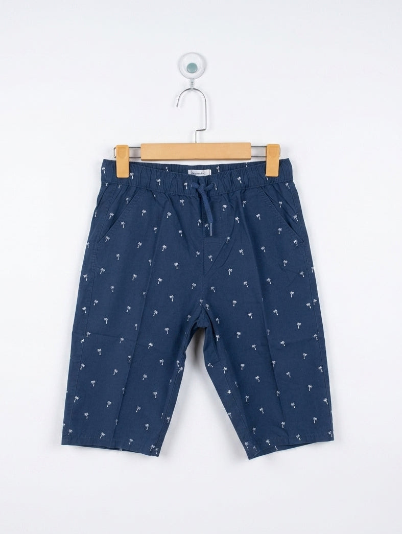 Boys Navy Blue Palm Tree Print Casual Shorts - Size Estimated Age 13 Years AB2