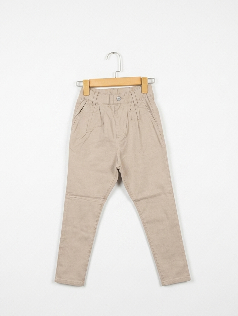 Devirock Girls Classic Beige Casual Slim Pants - Size 140 (Estimated Age 9-10 Years) AB2