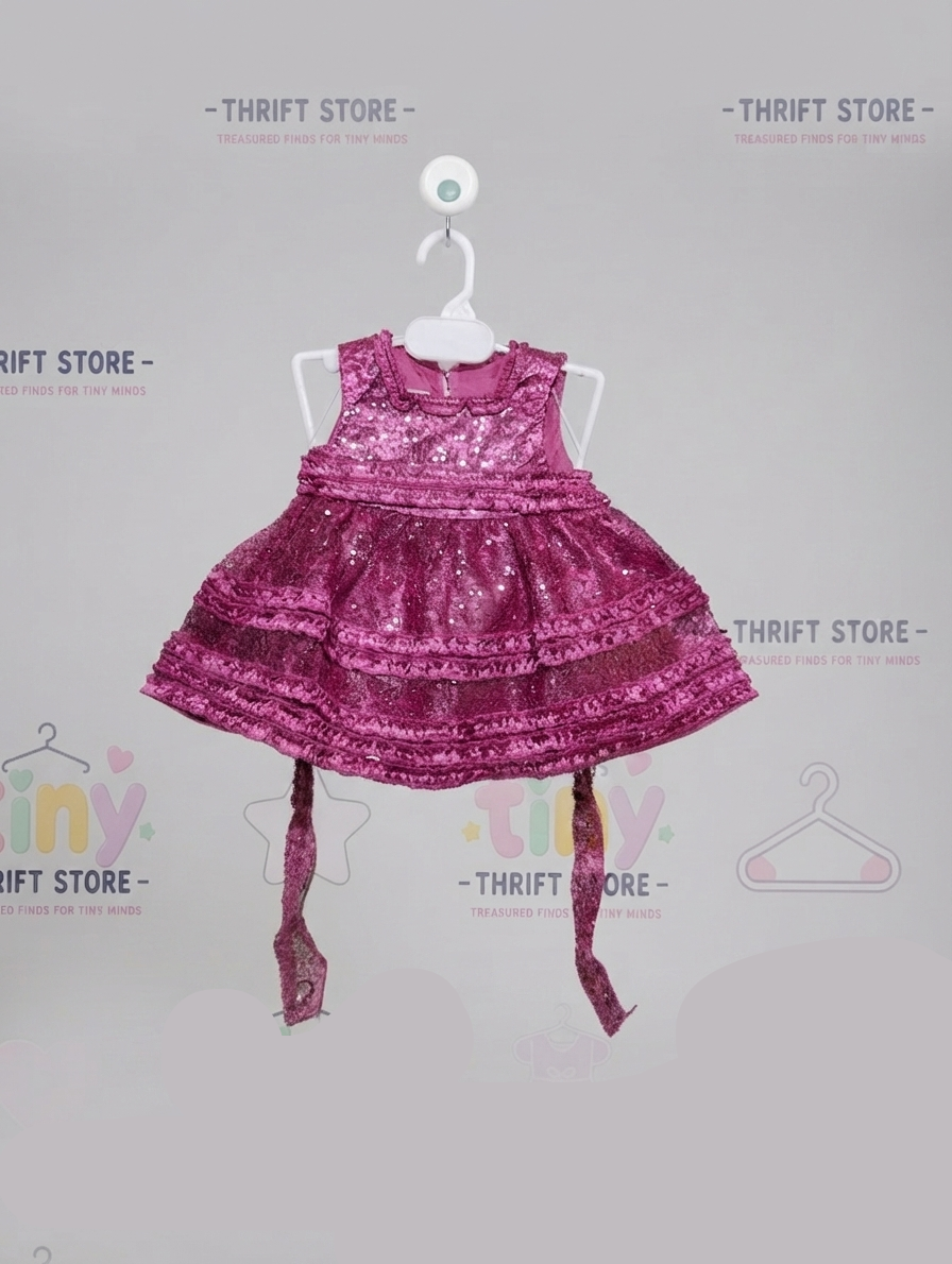 American Princess Baby Girls Magenta Sequin Ruffle Party Dress - Size Estimated Age 6 Months AB2