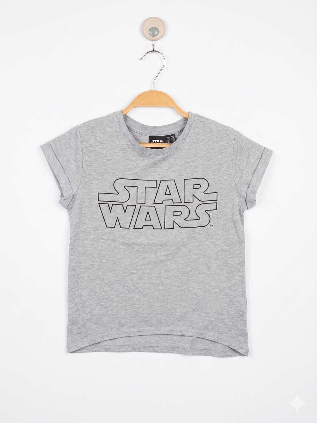 Star Wars Girls' Heather Grey Iconic Logo Short Sleeve Tee – Size Estimated Age 9-10Y AB1