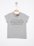 Star Wars Girls' Heather Grey Iconic Logo Short Sleeve Tee – Size Estimated Age 9-10Y AB1