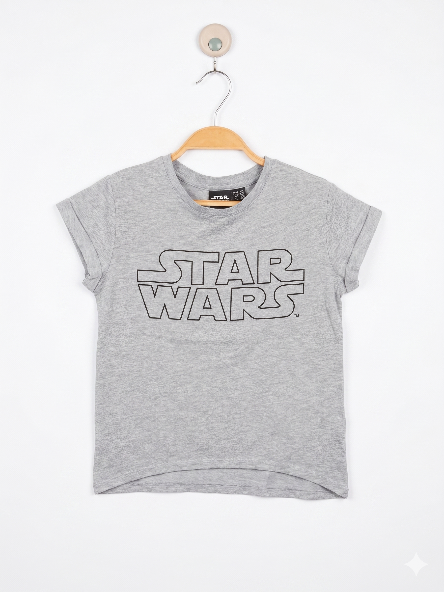 Star Wars Girls' Heather Grey Iconic Logo Short Sleeve Tee – Size Estimated Age 9-10Y AB1