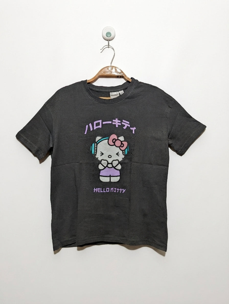 Hello Kitty and Friends Girls Dark Grey "Hello Kitty" Anime Graphic Tee - Size Estimated Age 10 Years AB2