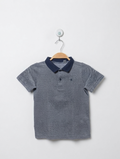 O'K Boys Navy & Grey Textured Short-Sleeve Polo Shirt - Size 110 CM (Estimated Age 5-6 Years) AB2