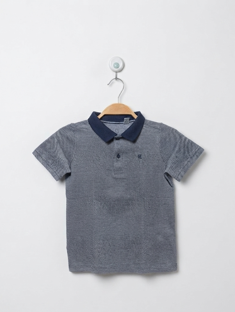 O'K Boys Navy & Grey Textured Short-Sleeve Polo Shirt - Size 110 CM (Estimated Age 5-6 Years) AB2
