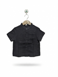 SHEIN Boys Dark Charcoal Grey Mandarin Collar Short Sleeve Button-Down Shirt - Size Estimated Age 2-3 Years AB2
