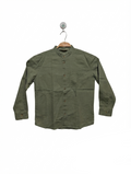 H&M Boys Olive Green Mandarin Collar Long-Sleeve Shirt - Size Estimated Age 8-9 Years AB2