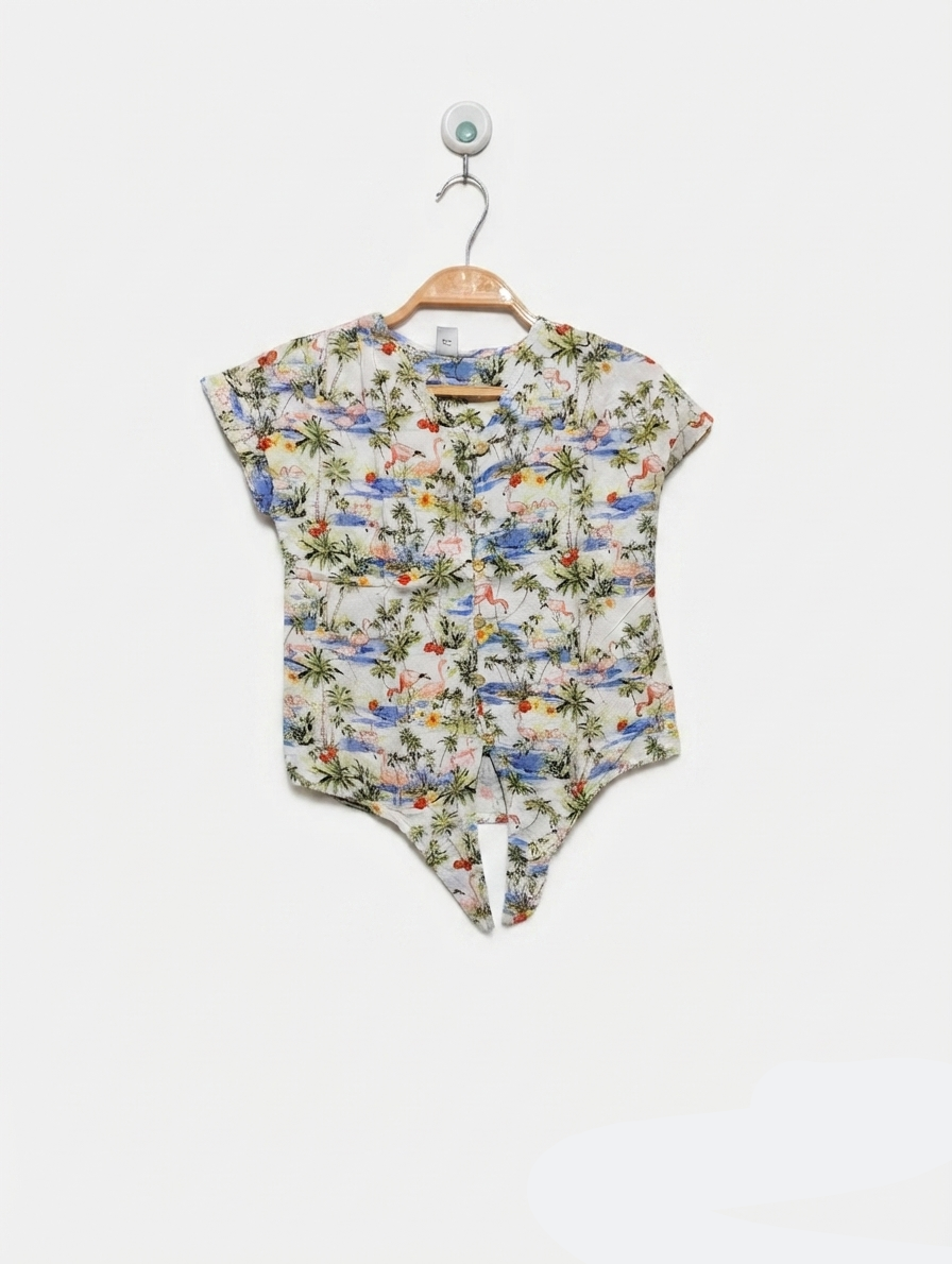 Tu Girls Tropical Flamingo Print Tie-Front Top - Size 6 Years (Estimated Age 6 Years) AB2