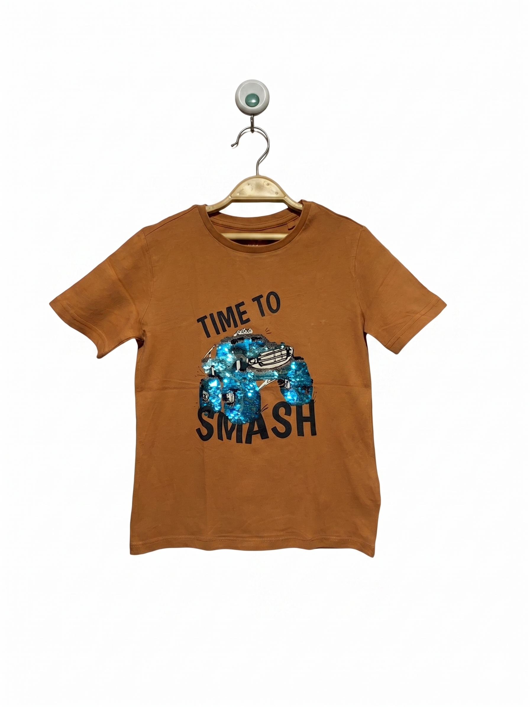Sinsay Boys Terracotta "Time To Smash" Monster Truck Sequin Tee - Size 6-7 Years (122cm) AB1