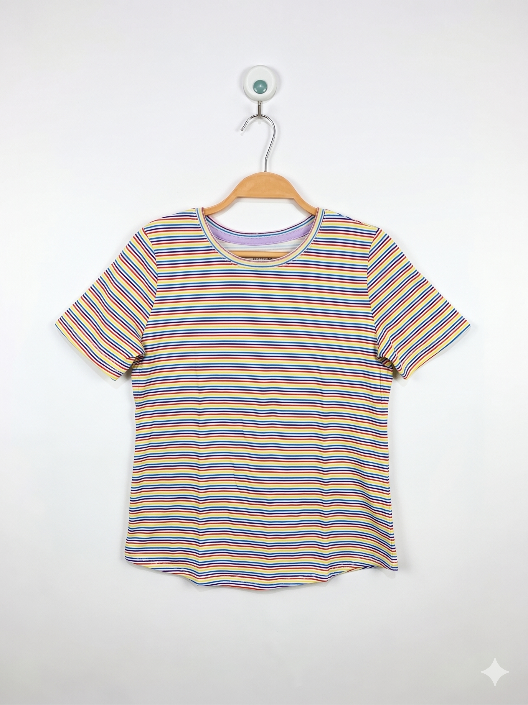 Wonder Nation Girls Vibrant Rainbow Multi-Color Striped Short Sleeve Tee - Size L (10-12) AB1