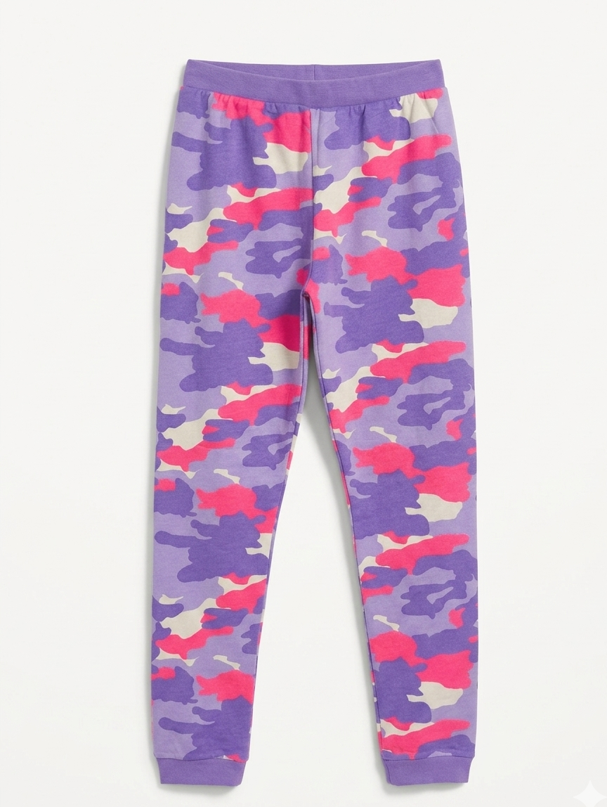 M&S Girls Purple Camo Print Jogger Pants - Size Estimated Age 11-12 Years AB1