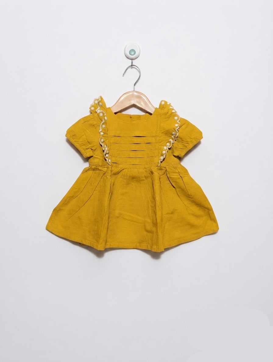 Joie Girls Mustard Yellow "Ruffled Eyelet Trim" Cotton Dress - Size Estimated Age 18 Months AB2