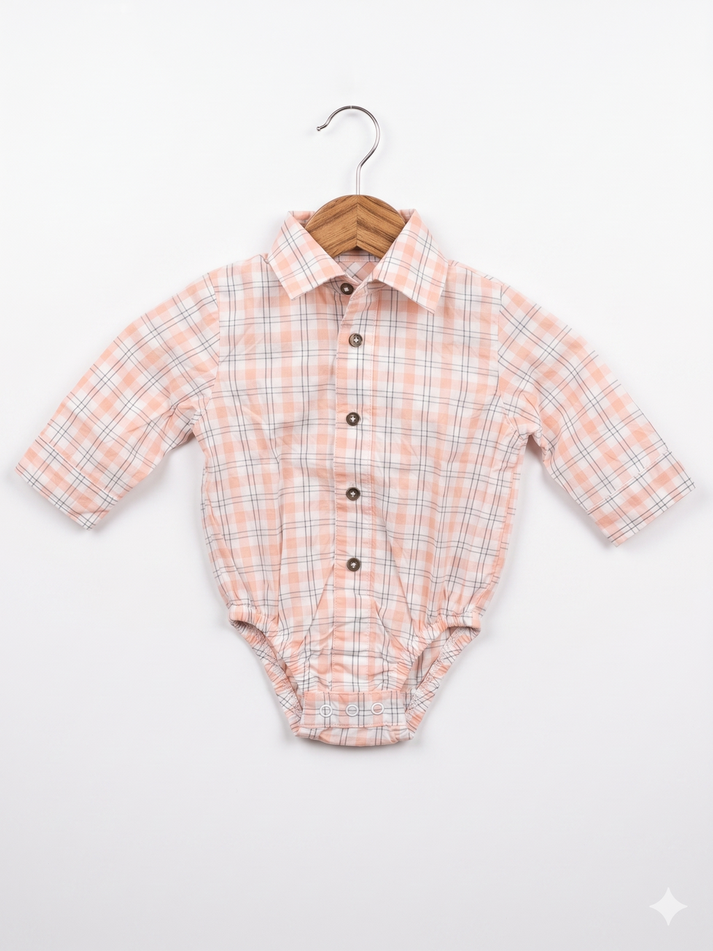 Carter’s "Just One You" Baby Boy Plaid Button-Down Bodysuit - Peach & Grey Check (Size: 3M) AB1