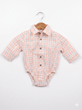 Carter’s "Just One You" Baby Boy Plaid Button-Down Bodysuit - Peach & Grey Check (Size: 3M) AB1